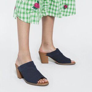 TOMS Majorca Suede Mule Slides Open Toe Block Heel Pumps Navy BlueTan Summer